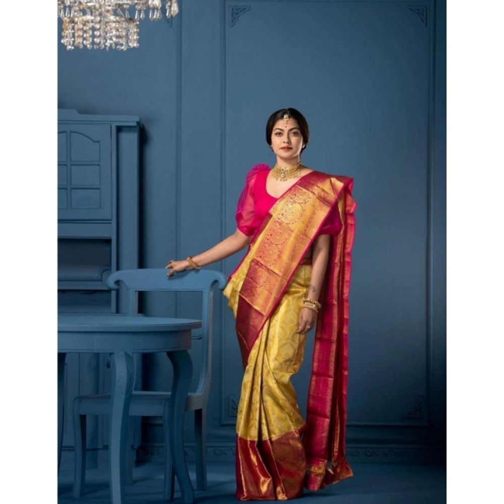 Generic Women's Soft Litchi Silk Jacquard Work Saree With Unstitched Blouse 5.5Mtr (Mustard Yellow) Generic Women's Soft Litchi Silk Jacquard Work Saree With Unstitched Blouse 5.5Mtr (Mustard Yellow)