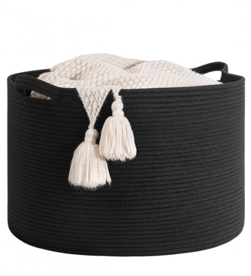 Generic Cotton Basket 14x12 Inch Storage Basket For Clothes With Out Lid (Black) Generic Cotton Basket 14x12 Inch Storage Basket For Clothes With Out Lid (Black)