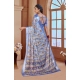 Generic Women's Printed Cotton Linen Saree withPrinted  Saree With Unstitched Blouse (Blue, 5-6Mtrs)