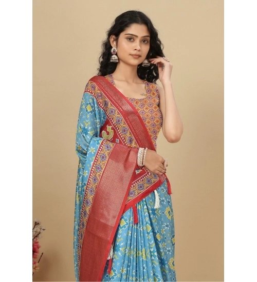 Generic Women's Cotton Silk Printed Saree With Unstitched Blouse 5.5Mtr (Rama)
