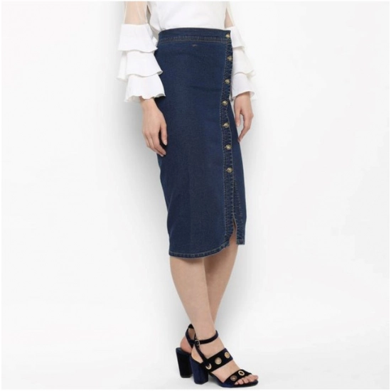 Generic Women's Denim Front Button Buttoned Skirt (Blue)
