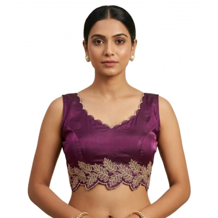 Generic Women's Silk Embroidered Sweetheart Neck Sleeveless Readymade Padded Blouse (Wine, Size 38) Generic Women's Silk Embroidered Sweetheart Neck Sleeveless Readymade Padded Blouse (Wine, Size 38)