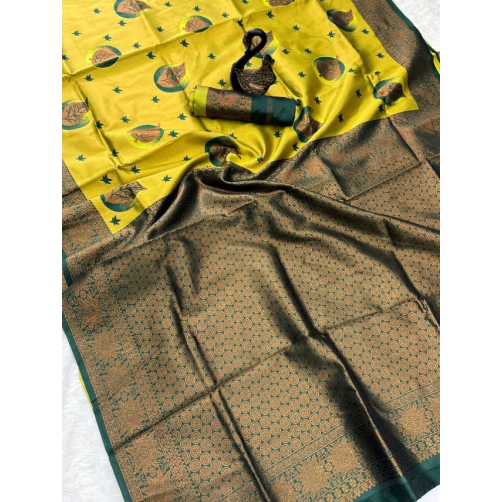 Generic Women's Banarasi Silk Jacquard Work Saree With Unstitched Blouse 5.5Mtr (Yellow) Generic Women's Banarasi Silk Jacquard Work Saree With Unstitched Blouse 5.5Mtr (Yellow)