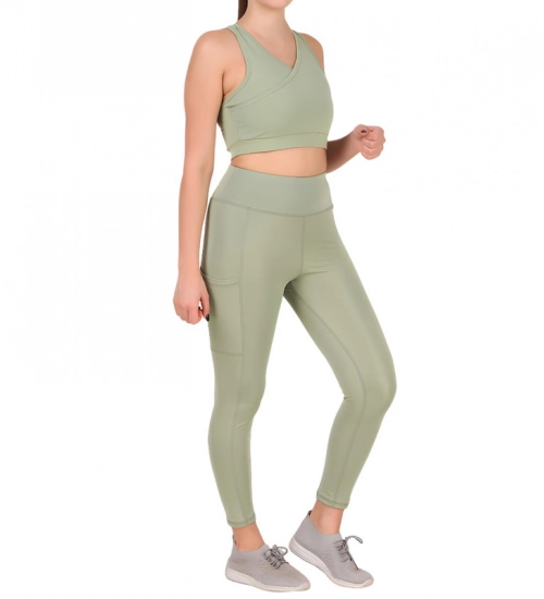 Generic Women's Polyester Solid Ankle length High Waisted Tights (Sea Green)