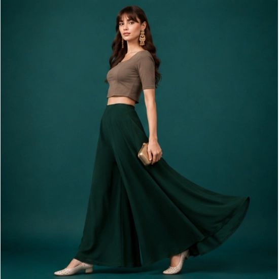 Generic Women's Georgette Solid Mid-Rise Wide Leg Flared Palazzo Pants with Elastic Waist (Green) Generic Women's Georgette Solid Mid-Rise Wide Leg Flared Palazzo Pants with Elastic Waist (Green)