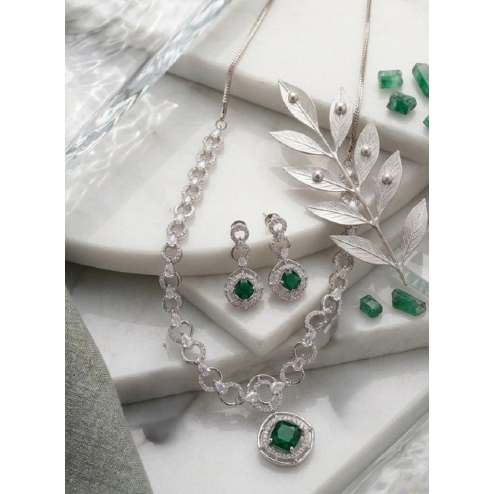 Generic Women's Brass Silver Plated Necklace set (Green) Generic Women's Brass Silver Plated Necklace set (Green)