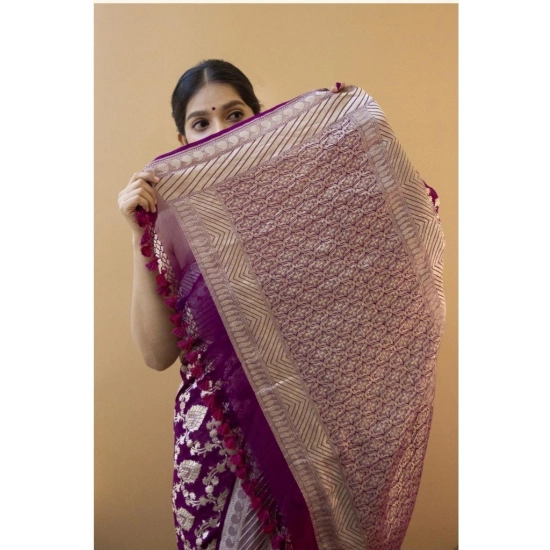 Generic Women's Soft Litchi Silk Jacquard Work Saree With Unstitched Blouse 5.5Mtr (Purple) Generic Women's Soft Litchi Silk Jacquard Work Saree With Unstitched Blouse 5.5Mtr (Purple)