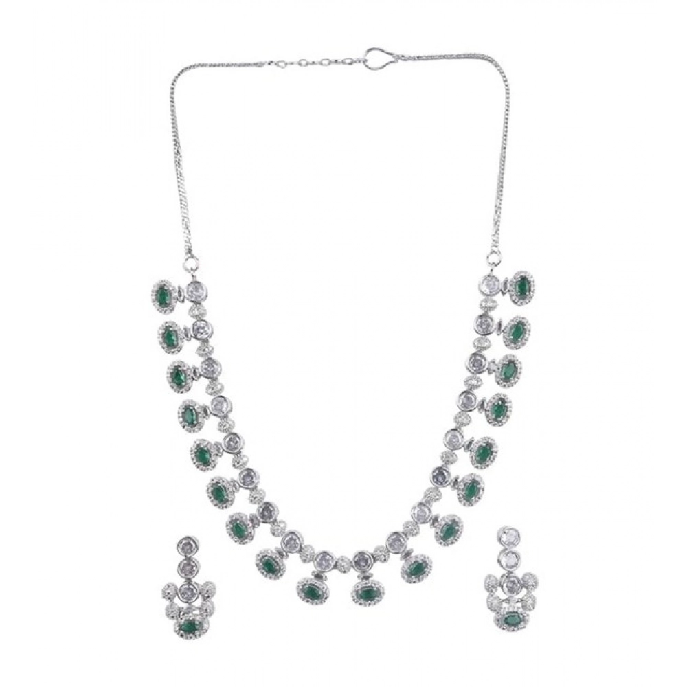 Generic Women's Brass Silver Plated Necklace set (Green) Generic Women's Brass Silver Plated Necklace set (Green)