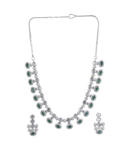 Generic Women's Brass Silver Plated Necklace set (Green)