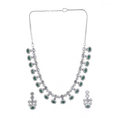 Generic Women's Brass Silver Plated Necklace set (Green) Generic Women's Brass Silver Plated Necklace set (Green)