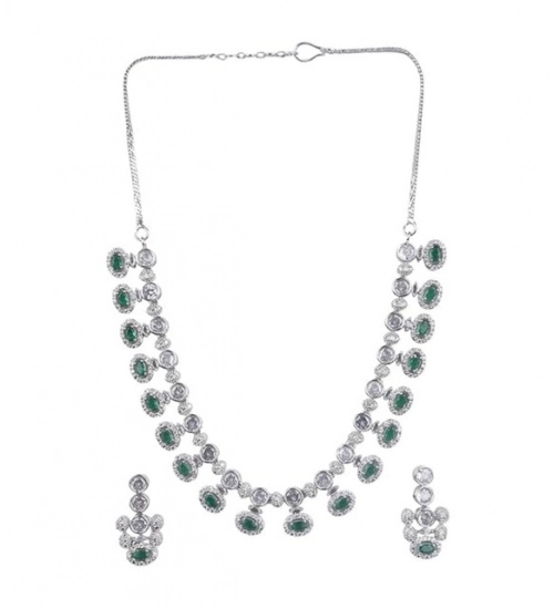 Generic Women's Brass Silver Plated Necklace set (Green) Generic Women's Brass Silver Plated Necklace set (Green)