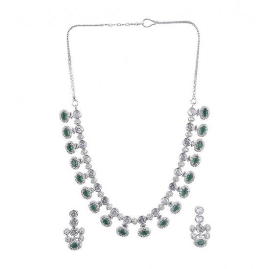Generic Women's Brass Silver Plated Necklace set (Green)