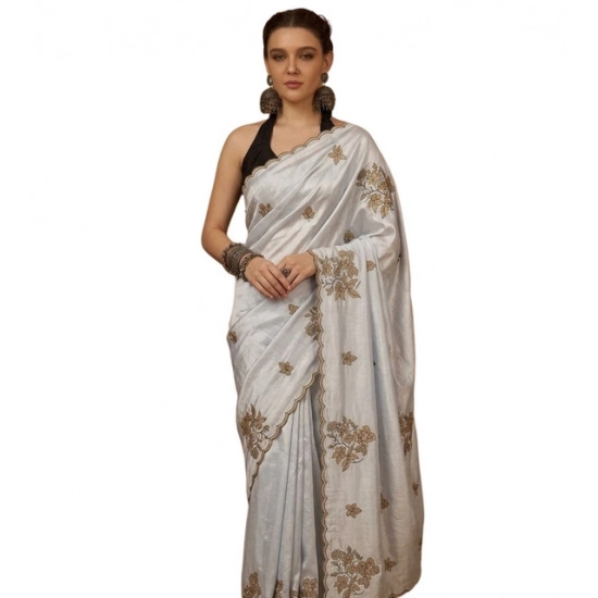 Generic Women's Viscose Silk Embroidered Saree With Unstitched Blouse 5.5Mtr (Grey) Generic Women's Viscose Silk Embroidered Saree With Unstitched Blouse 5.5Mtr (Grey)