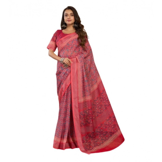 Generic Women's Linen Cotton Printed Ready To Wear Saree With Unstitched Blouse 5.5 Mtr (Red) Generic Women's Linen Cotton Printed Ready To Wear Saree With Unstitched Blouse 5.5 Mtr (Red)