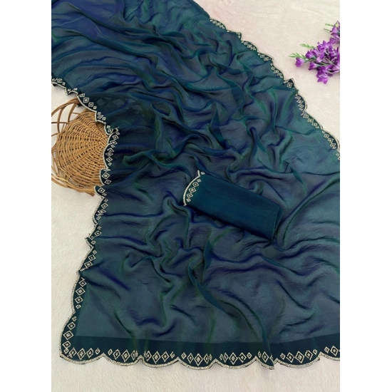 Generic Women's Satin Embellished Saree With Unstitched Blouse 5.5Mtr (Bottle Green) Generic Women's Satin Embellished Saree With Unstitched Blouse 5.5Mtr (Bottle Green)