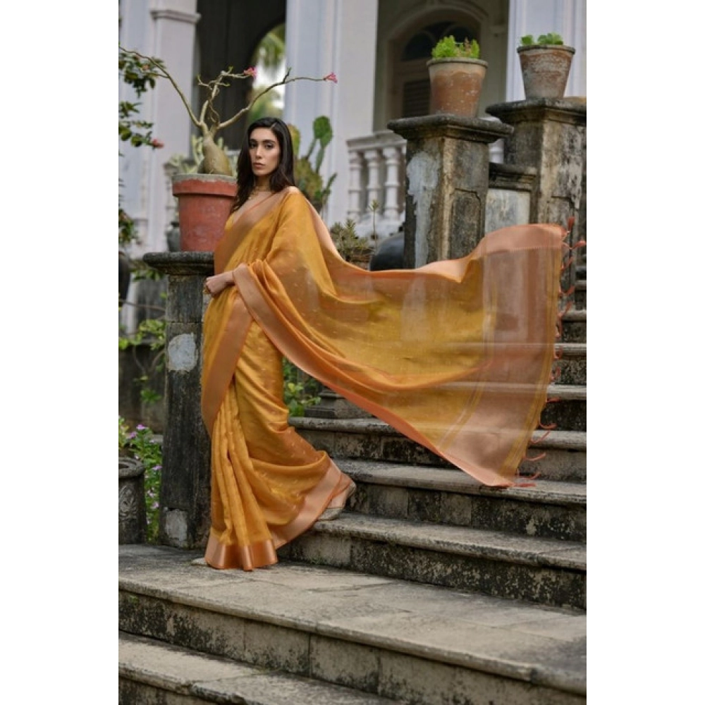 Generic Women's Silk_Blend Butti Pattern Saree With Unstitched Blouse 5.5Mtr (Mustard)
