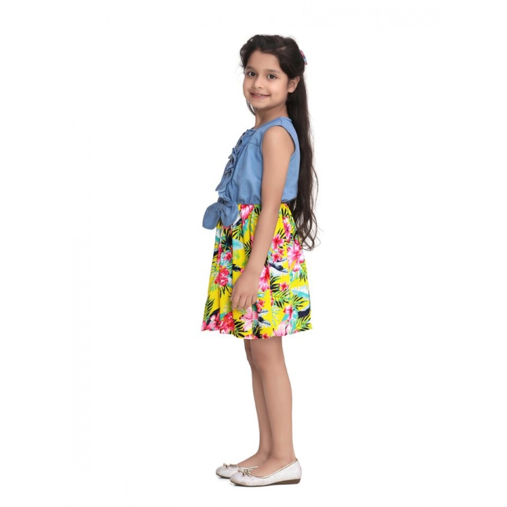 Generic Girl's Denim Floral Sleeveless Dress (Blue-Yellow) Generic Girl's Denim Floral Sleeveless Dress (Blue-Yellow)