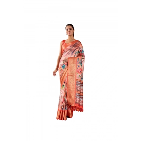 Generic Women's Faux_Silk Printed Saree With Unstitched Blouse 5.5Mtr (Peach)