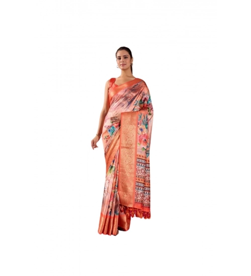 Generic Women's Faux_Silk Printed Saree With Unstitched Blouse 5.5Mtr (Peach)