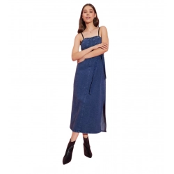 Generic Women's Denim Solid Shoulder Straps Dress (Blue)