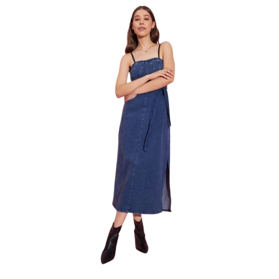 Generic Women's Denim Solid Shoulder Straps Dress (Blue) Generic Women's Denim Solid Shoulder Straps Dress (Blue)