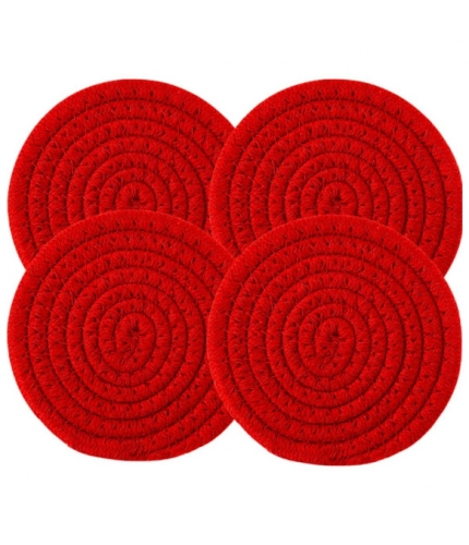 Generic Cotton Pack Of_2 Rope Drink Coasters 4 Pcs Set (Red)