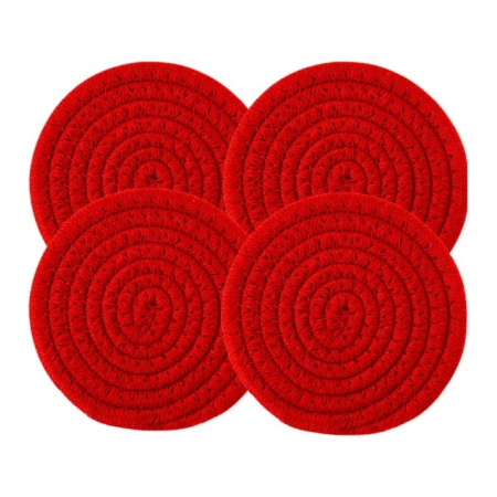Generic Cotton Pack Of_2 Rope Drink Coasters 4 Pcs Set (Red) Generic Cotton Pack Of_2 Rope Drink Coasters 4 Pcs Set (Red)