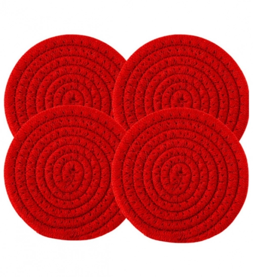 Generic Cotton Pack Of_2 Rope Drink Coasters 4 Pcs Set (Red) Generic Cotton Pack Of_2 Rope Drink Coasters 4 Pcs Set (Red)