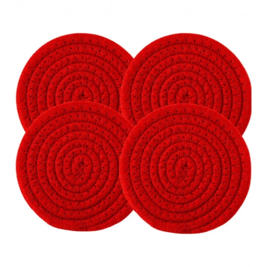 Generic Cotton Pack Of_2 Rope Drink Coasters 4 Pcs Set (Red)