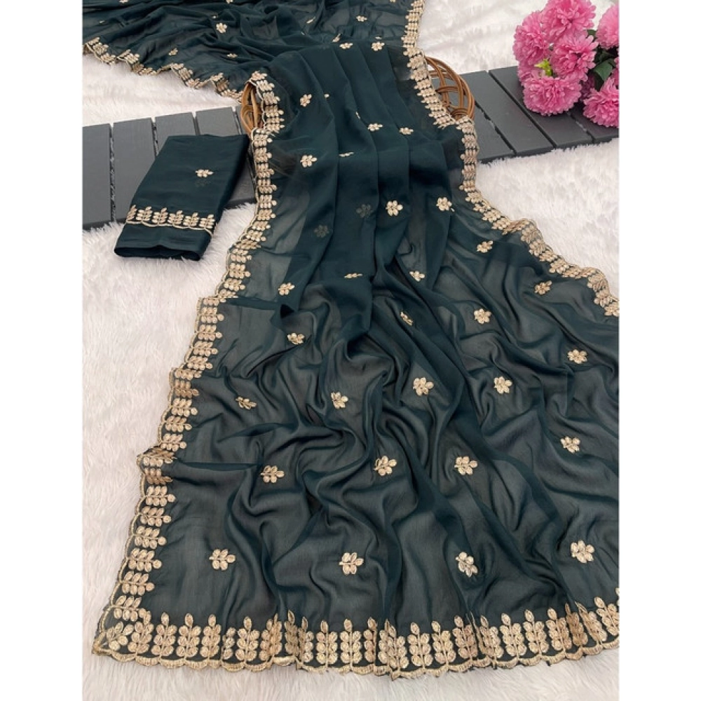 Generic Women's Georgette Embroidered Saree With Unstitched Blouse 5.5Mtr (Teal) Generic Women's Georgette Embroidered Saree With Unstitched Blouse 5.5Mtr (Teal)