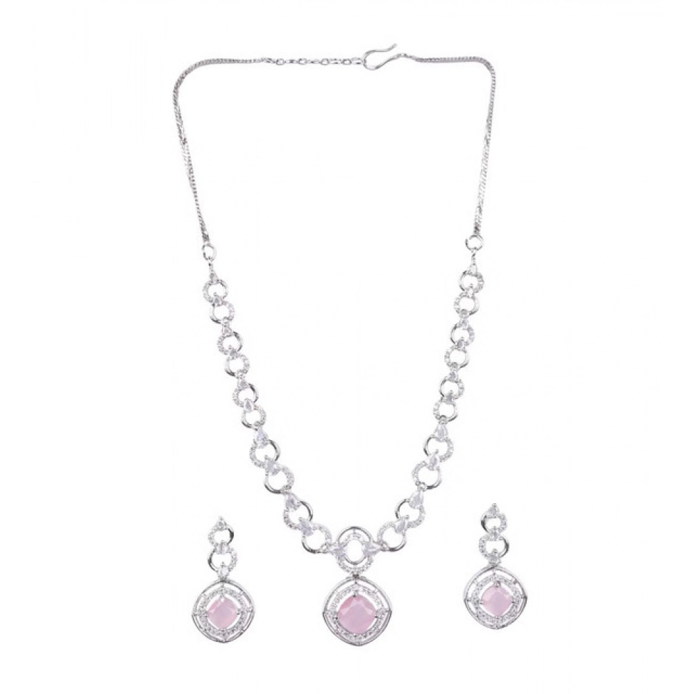 Generic Women's Brass Silver Plated Necklace set (Pink) Generic Women's Brass Silver Plated Necklace set (Pink)