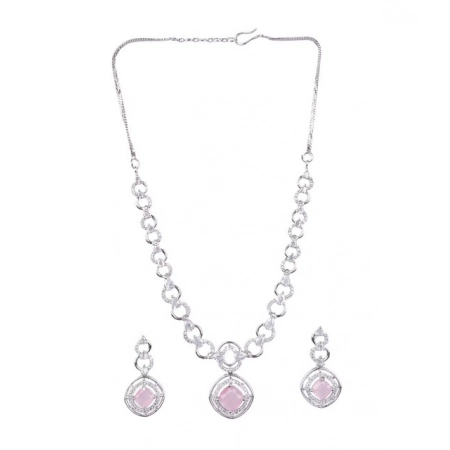 Generic Women's Brass Silver Plated Necklace set (Pink) Generic Women's Brass Silver Plated Necklace set (Pink)