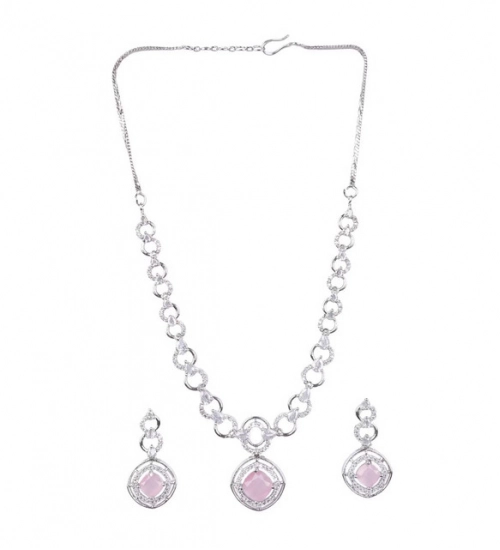 Generic Women's Brass Silver Plated Necklace set (Pink) Generic Women's Brass Silver Plated Necklace set (Pink)