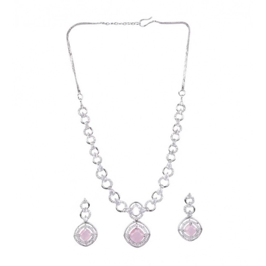 Generic Women's Brass Silver Plated Necklace set (Pink) Generic Women's Brass Silver Plated Necklace set (Pink)