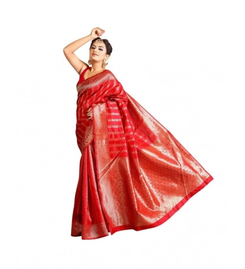 Generic Women's Soft Lichi Silk Printed Saree With Unstitched Blouse 5.5Mtr (Red)
