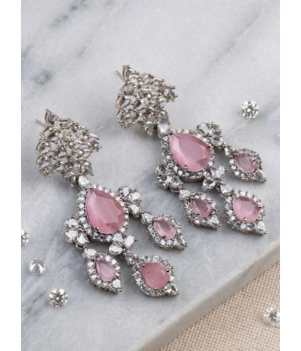 Generic Women's Brass Silver Plated Drop Earrings (Pink)
