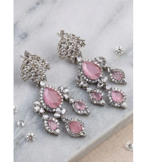 Generic Women's Brass Silver Plated Drop Earrings (Pink)