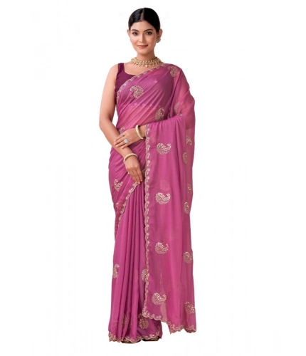 Generic Women's Digital Printed  Georgette Saree With Unstitched Blouse (Pink, 5-6 Mtrs)