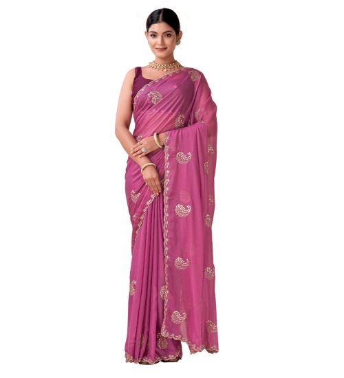 Generic Women's Digital Printed  Georgette Saree With Unstitched Blouse (Pink, 5-6 Mtrs)