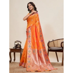 Generic Women's Faux_Banarasi_Silk Woven Saree With Unstitched Blouse 5.5Mtr (Orange)