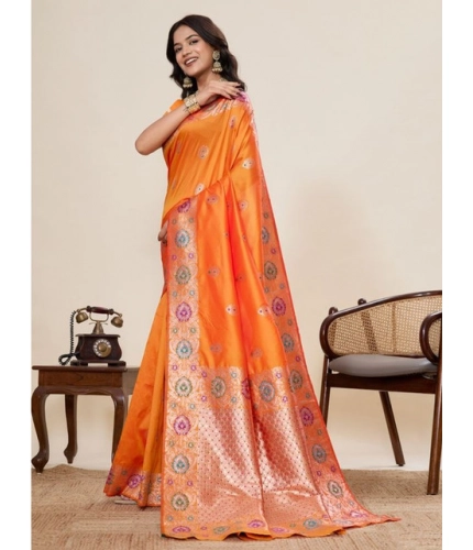 Generic Women's Faux_Banarasi_Silk Woven Saree With Unstitched Blouse 5.5Mtr (Orange)