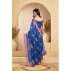 Generic Women's Linen Cotton Printed Ready To Wear Saree With Unstitched Blouse 5.5 Mtr (Blue)