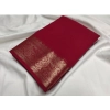 Generic Women's Crepe Chit Pallu Solid Saree With Unstitched Blouse 5.5Mtr (Maroon)