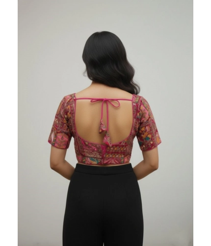 Generic Women's Crepe Position Print V Neck Short Sleeve Readymade Blouse (Pink 38 Ready , Alterable 36–40)-PID65822 Generic Women's Crepe Position Print V Neck Short Sleeve Readymade Blouse (Pink 38 Ready , Alterable 36–40)-PID65822