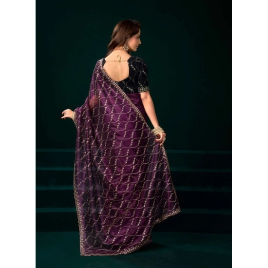 Generic Women's Net Sequence Saree With Unstitched Blouse 5.5Mtr (Purple) Generic Women's Net Sequence Saree With Unstitched Blouse 5.5Mtr (Purple)