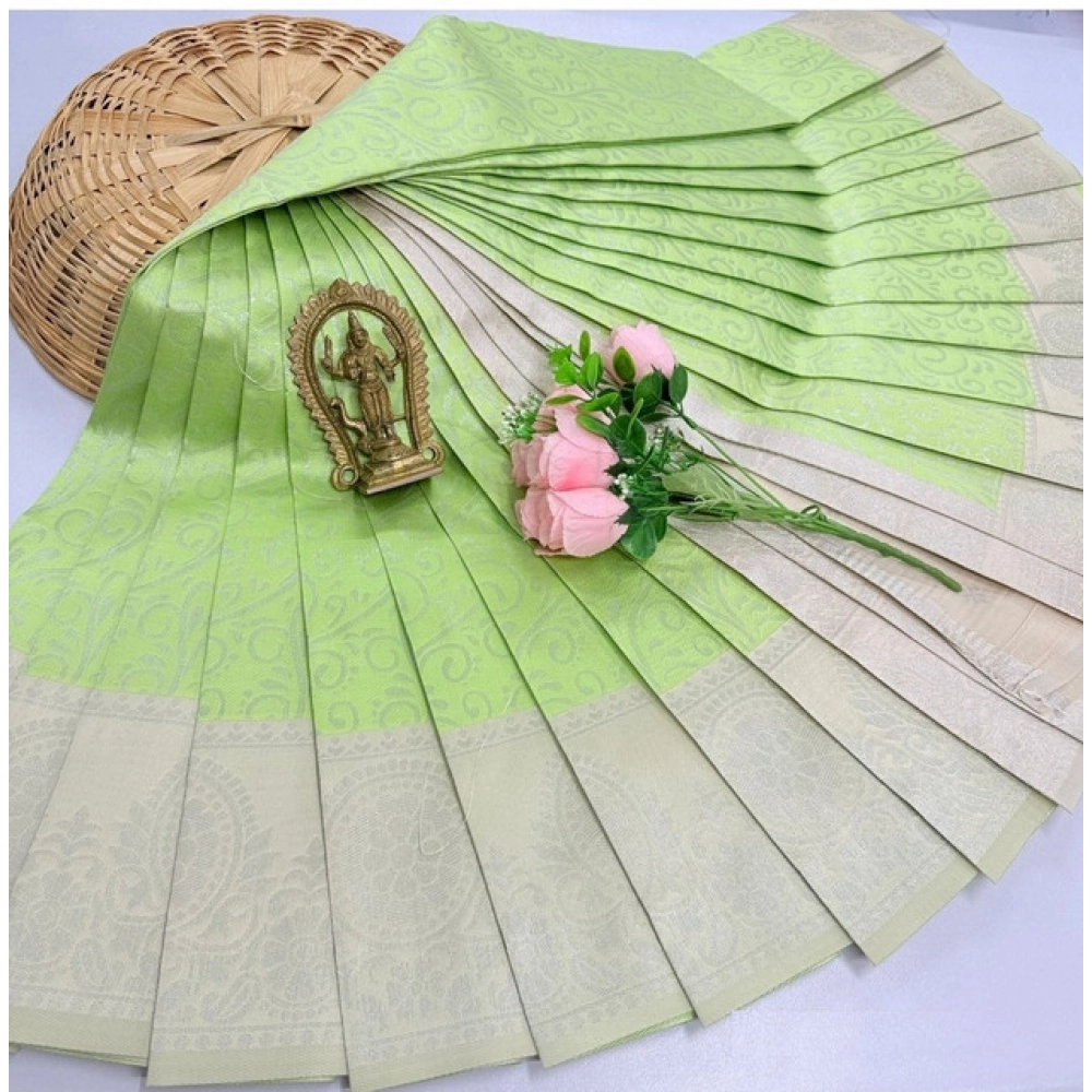 Women's Soft Silk Printed Saree With Unstitched Blouse 5.5Mtr (Pista Green)