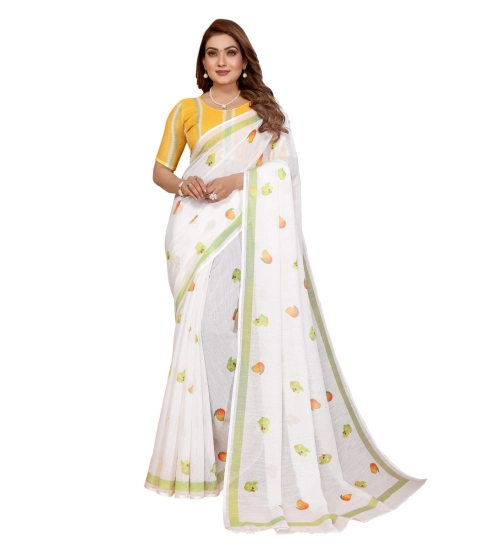 Generic Women's Linen Cotton Printed Saree With Unstitched Blouse 5.5Mtr (White) Generic Women's Linen Cotton Printed Saree With Unstitched Blouse 5.5Mtr (White)