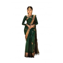 Generic Women's Soft Lichi Silk Printed Saree With Unstitched Blouse 5.5Mtr (Green)