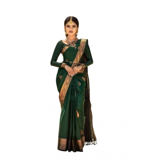 Generic Women's Soft Lichi Silk Printed Saree With Unstitched Blouse 5.5Mtr (Green)