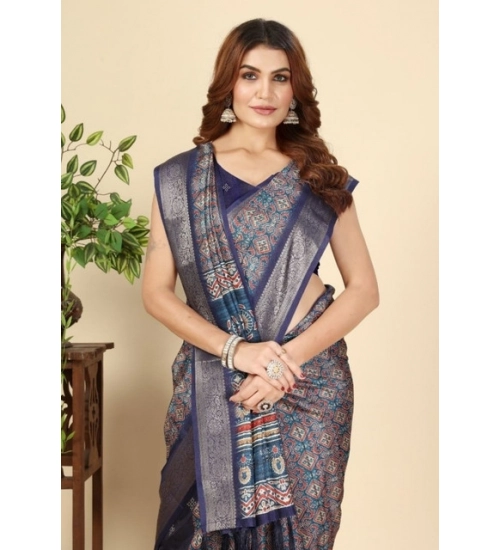 Generic Women's Cotton Blend Printed Saree With Unstitched Blouse 5.5Mtr (Blue) Generic Women's Cotton Blend Printed Saree With Unstitched Blouse 5.5Mtr (Blue)